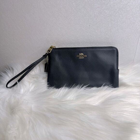 Coach Double Zip Pebbled Leather Corner Zip Wristlet - Picture 1 of 9